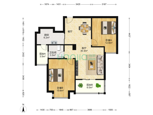 三金鑫城国际润雅苑 2室1厅1卫 96平方