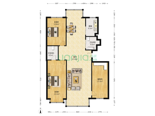 嘉业景园 2室1厅2卫 177平方