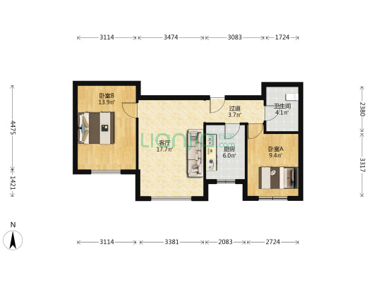 春庭园 2室1厅1卫 80平方