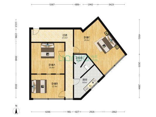 盈嘉商务公寓 3室0厅1卫 107平方