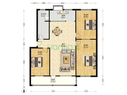 建行家属院 3室1厅1卫 142平方