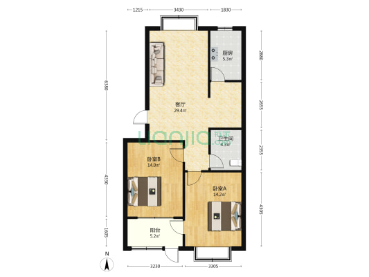 寒亭商业总公司商住楼 2室1厅1卫 93平方
