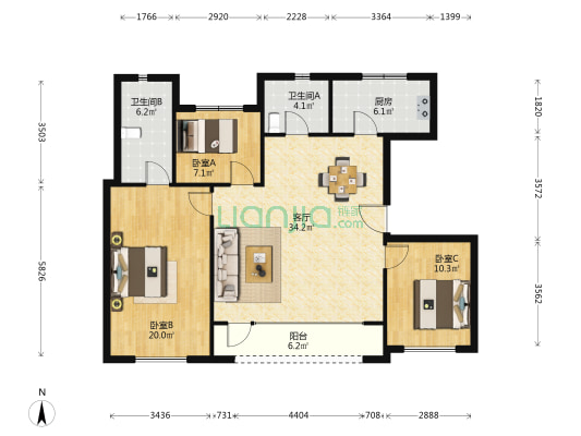 南山书苑 3室1厅2卫 118平方
