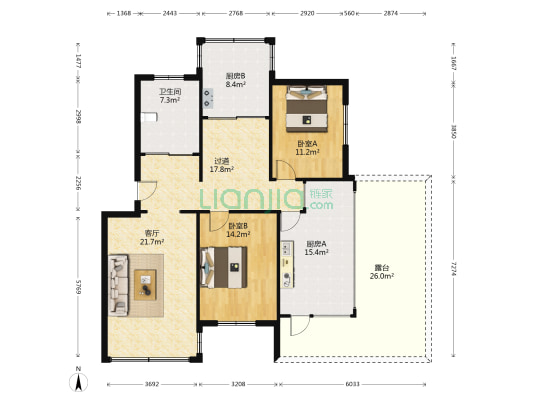 顺乐街 2室1厅1卫 100平方