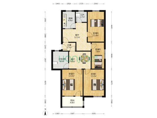 恒广国际物流园 4室2厅2卫 110平方