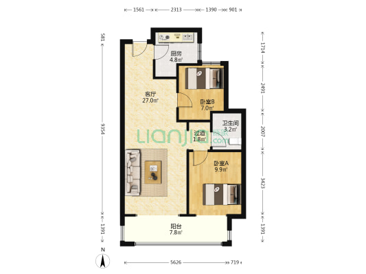 中铁诺德逸宸云著一期 2室1厅1卫 85平方