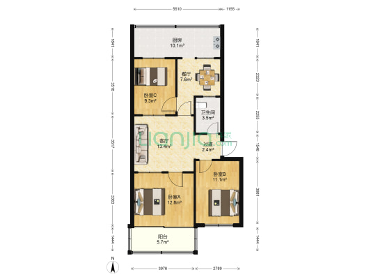 计量局宿舍 3室2厅1卫 88平方