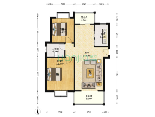 金润华庭 2室1厅1卫 89平方