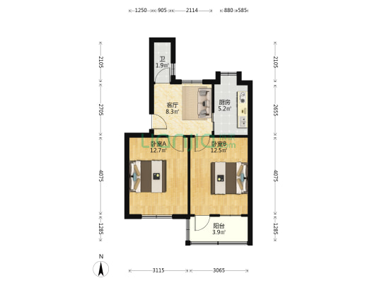 洪都九区 2室1厅1卫 57平方