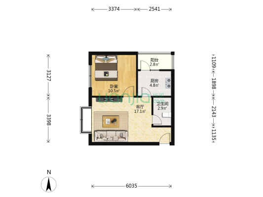嘉苑小区 1室1厅1卫 47平方