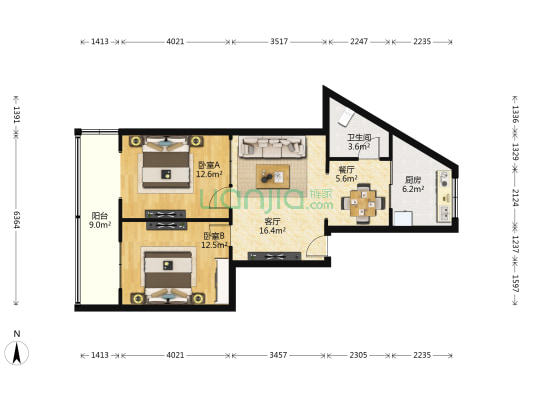 雅翠阁 2室2厅1卫 77平方