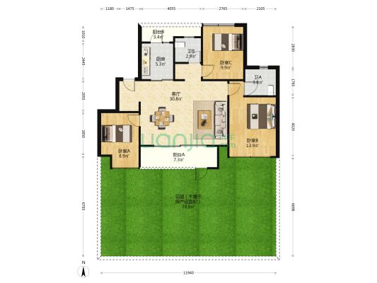 绿城春溪雲庐二期 3室1厅2卫 99平方