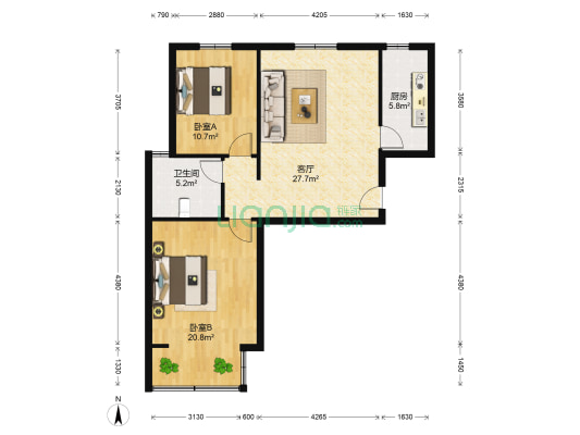宏宇金色里程 2室1厅1卫 90平方