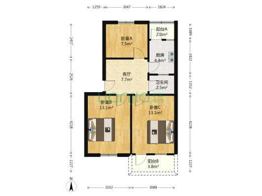 公交合裕路宿舍 3室1厅1卫 68平方