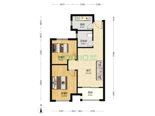 保亿湖风雅园 2室1厅1卫 80平方