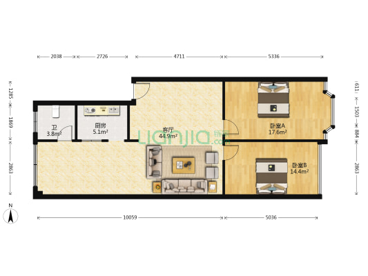 富民路三段30号 2室1厅1卫 104平方