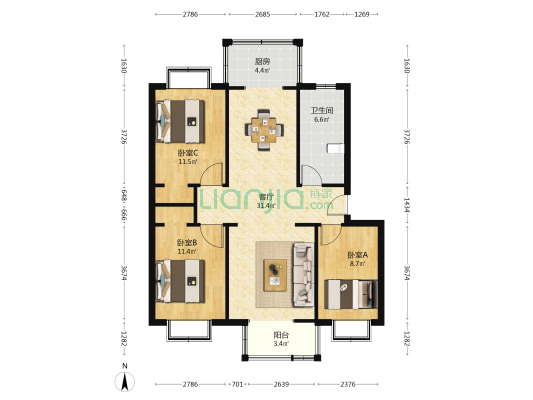 越秀园中区 3室1厅1卫 102平方