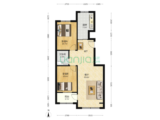 鑫城东苑名邸北区 2室1厅1卫 84平方