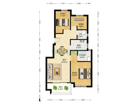 金科集美嘉悦公馆 3室1厅2卫 90平方