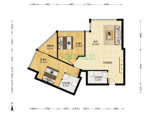 苏宁雅悦国际公寓 2室1厅2卫 145平方