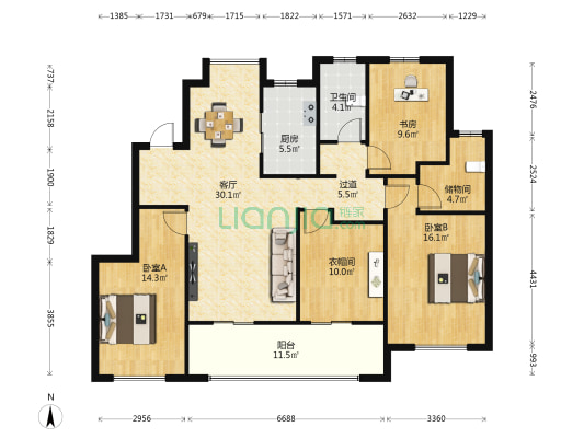 观澜逸品花苑北区 3室1厅1卫 126平方