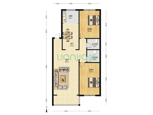 北胜教工 2室2厅2卫 132平方