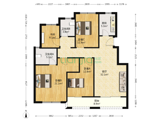 和昌中央悦府 4室1厅2卫 119平方