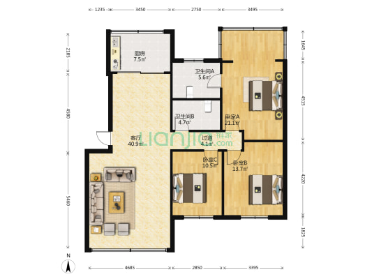 船舶小区 3室1厅2卫 126平方