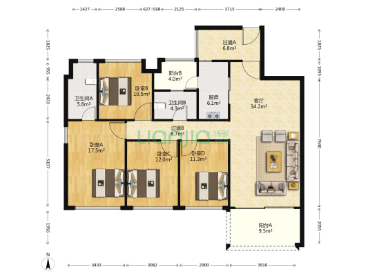 喜悦家园 4室1厅2卫 143平方