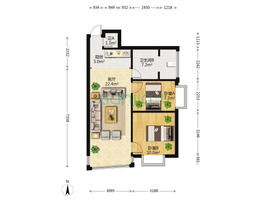 棕树营小区翠峰里 2室1厅2卫 52平方