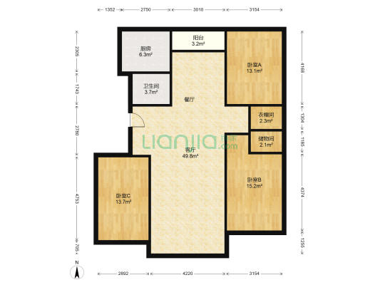 富奥新东区 3室1厅1卫 144平方