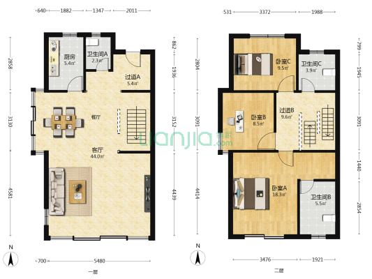 东滩花园 3室1厅3卫 134平方