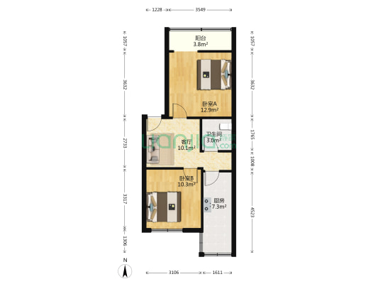 八二宿舍二区 2室1厅1卫 57平方