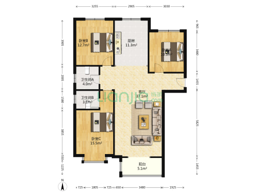 惠友万悦城  满二  双明卫  业主诚意出售-户型图