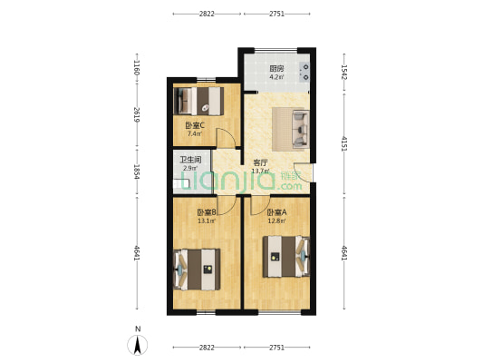 辽东三区 3室1厅1卫 77平方