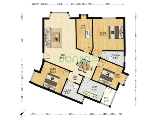 新龙县林产品公司宿舍 4室1厅2卫 131平方