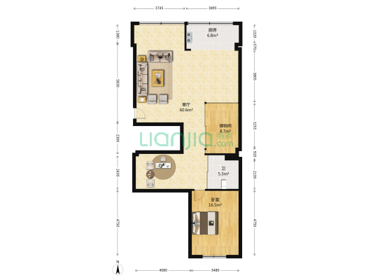 彩云间小区 1室1厅1卫 128平方
