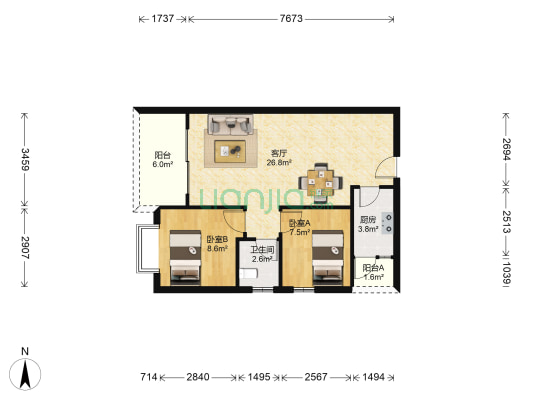 金惠华园 2室1厅1卫 74平方