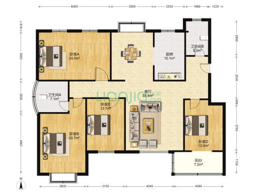 祥瑞小区 4室1厅2卫 185平方