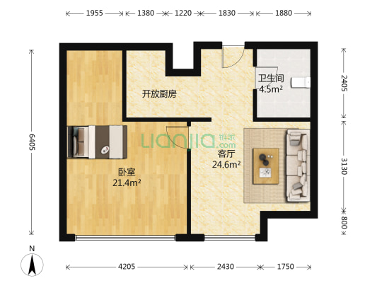 双冠南门商业广场 1室1厅1卫 76平方