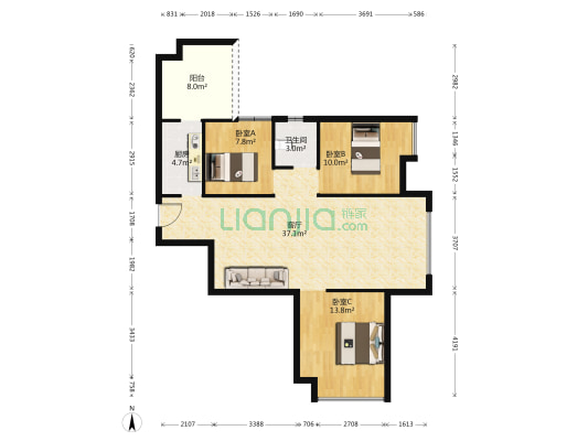 西苑 3室1厅1卫 89平方