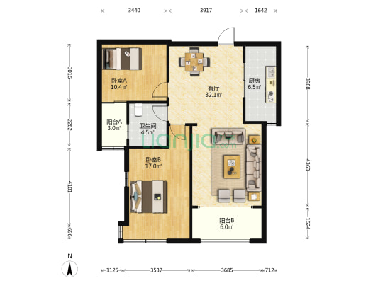 襄州城市广场 2室1厅1卫 105平方