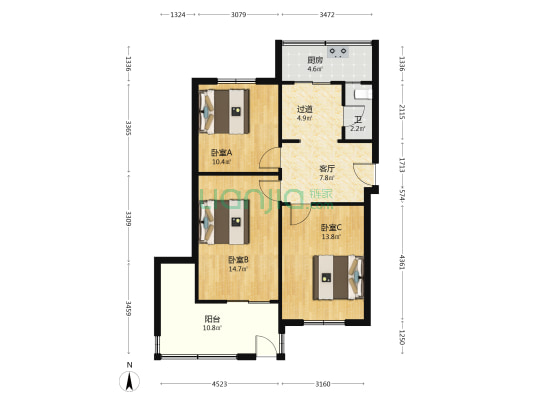电子宿舍 3室1厅1卫 76平方