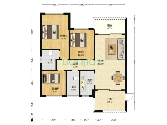 峰泽丽苑 3室1厅2卫 103平方