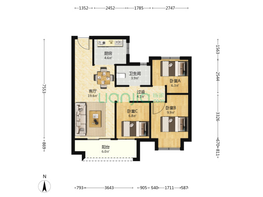 大华公园城市 3室1厅1卫 87平方