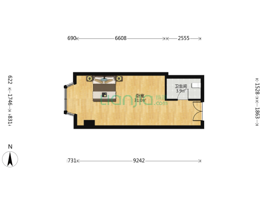 天安国际大厦 1室0厅1卫 54平方