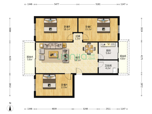 工商公寓 3室1厅1卫 113平方