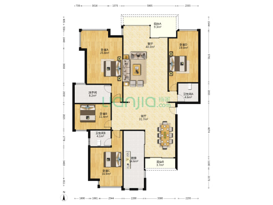 新世纪可居 4室2厅3卫 223平方