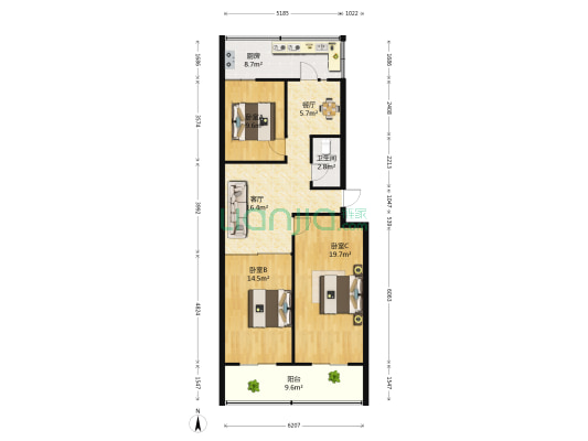 马路街商苑 3室2厅1卫 105平方
