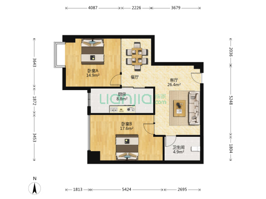 祁连山宇臻大厦 2室1厅1卫 106平方